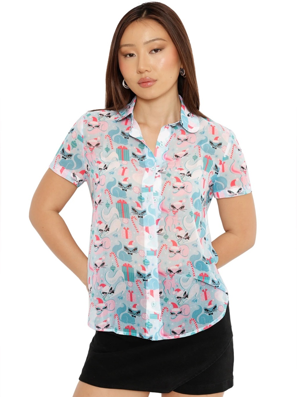 Blackmilk Purr-esent Cute As A Button Shirt